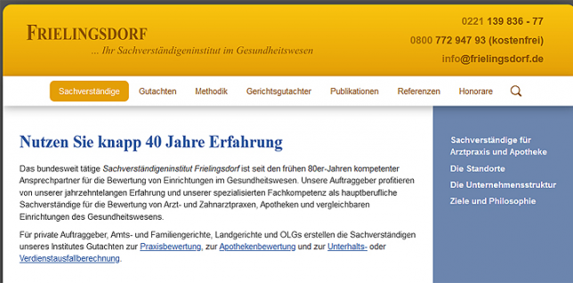 Screenshot-Ausschnitt der Website von Frielingsdorf & Partner