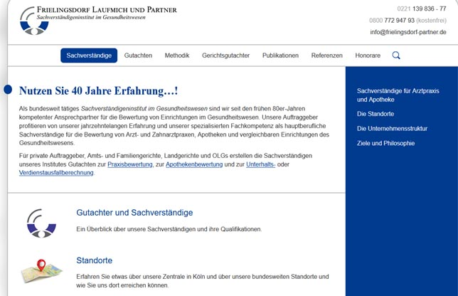 Screenshot-Ausschnitt der Website von Frielingsdorf & Partner